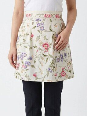 Vintage Floral Half Apron Skirt Style Cream Cottagecore Shabby Chic Pockets